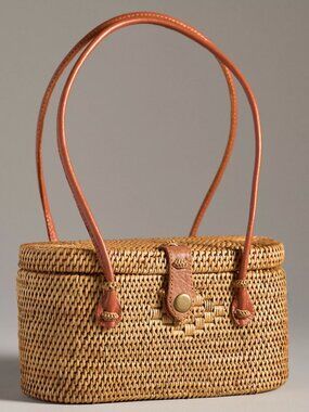Anthropologie Small Structured Rattan Bag with Clasp